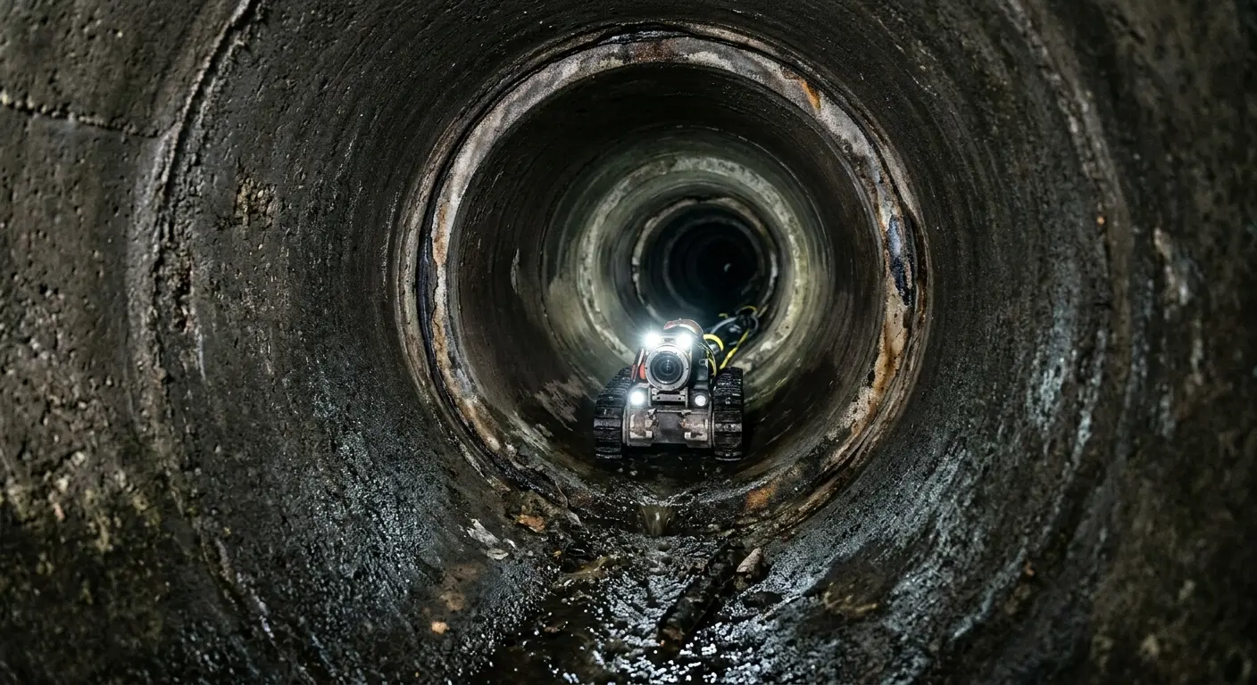 Robotic sewer camera inspecting pipe interior for Sewer Line Cleaning in Irving